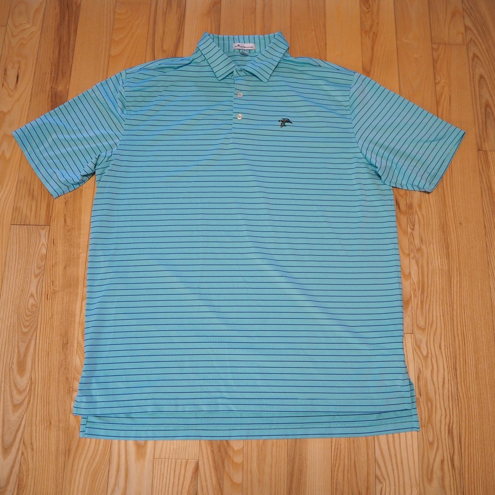 Peter Millar Performance Golf Polo Men's XL Club Logo Stripped Summer Polo